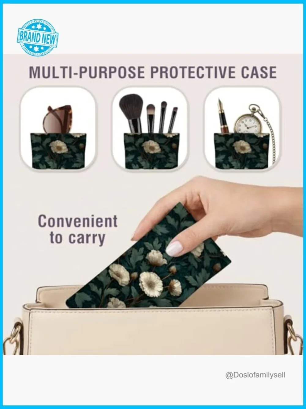 Vintage Floral Eyeglass Case Squeeze Top PU Leather Portable Pouch Chic
